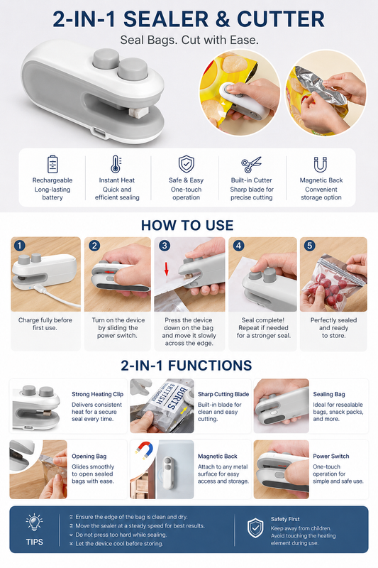 2 in 1 Portable Plastic Bag Sealer and Cutter